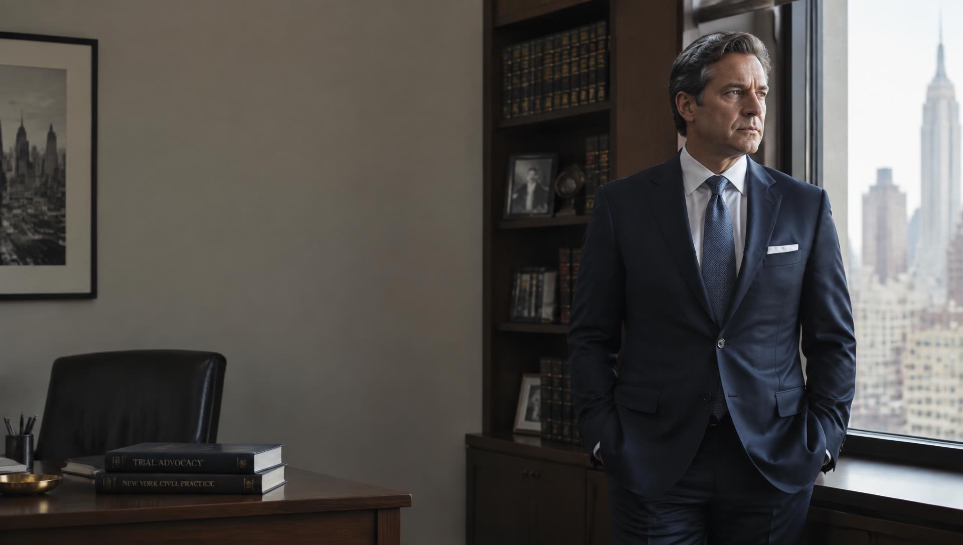 Reza Rezvani standing by the window of his New York office